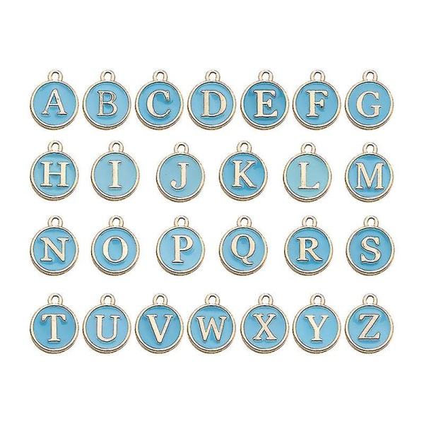 2 set (52st) Blå bokstavspärlor Metallbokstavsberlocker Emalj Initiala berlocker Partihandel Dubbelsidiga alfabetberlocker för tillverkning av halsband och armband