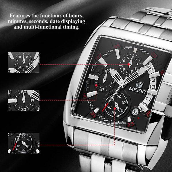 Män Man Analog Watch Fyrkantig Legering Case Quartz Armbandsur Svart Urtavla
