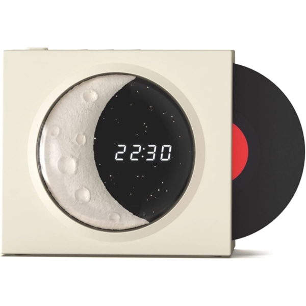 Retro Bluetooth-højttaler, vintage-pladespiller-stil med måne og stjerneklar nattelys til kontor, soveværelse, skrivebordsindretning (hvid)
