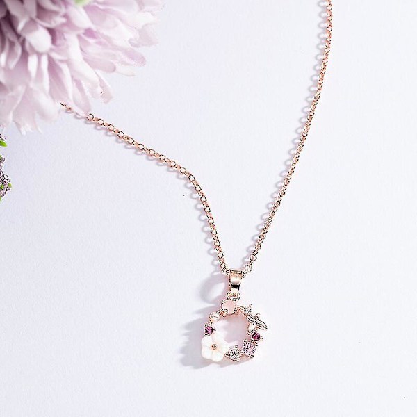 Mode Rose Gold Crystal Hänge Halsband Örhängen Ringar Set Elegant Bröllopssmycke Set Kompatibel med Kvinnor Blommor Bijoux Present, barn, 2st