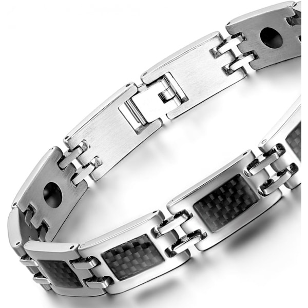 Nyhet magnetiskt armband för män i rostfritt stål svart kolfiberinlägg med presentpåse för alla hjärtans dag present/fars dag present/födelsedagspresent