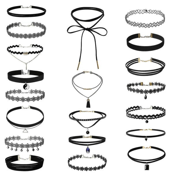 20 delar Choker Halsband Set Stretch Velvet Classic Gothic Tattoo Lace Choker, vuxen, kvinna