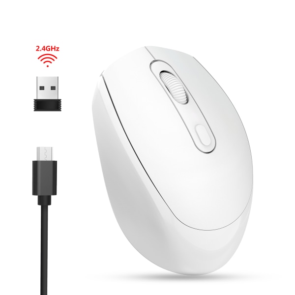 Mini trådlös Bluetooth mus, knappar för bärbar Android Tablet PC, Fungerar utan USB mottagare, Vit