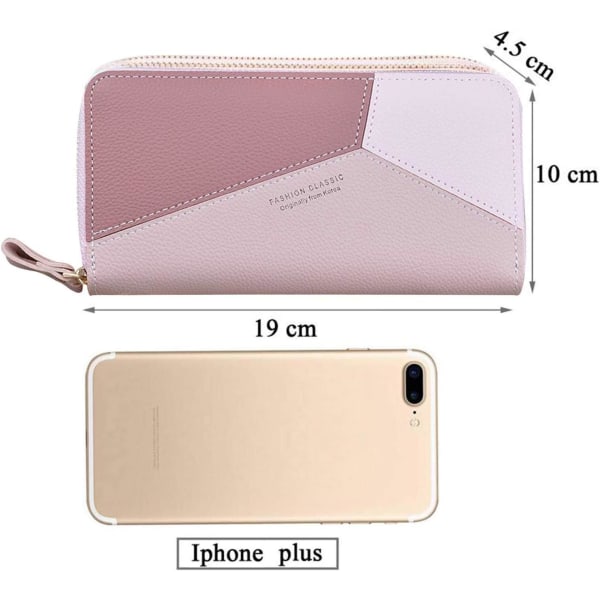 Ny version Damplånbok Stor kapacitet Damplånbok PU-lädermyntplånbok Elegant sömnad dubbla lager myntplånbok för kvinnor, rosa