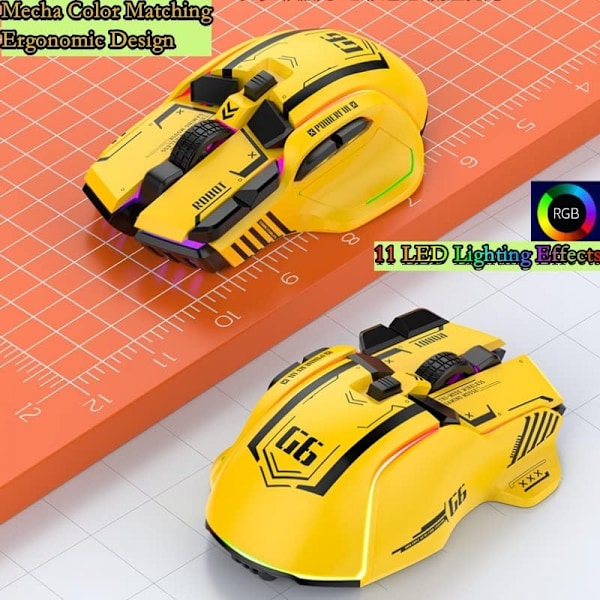 G6 trådlös spelmus, Bluetooth mus, 3-lägesanslutning, Mecha Style Design, 12 nycklar, 11 RGB-belysning, 5 Dpi justerbar, 4000 FPS, Ergonomi, PC