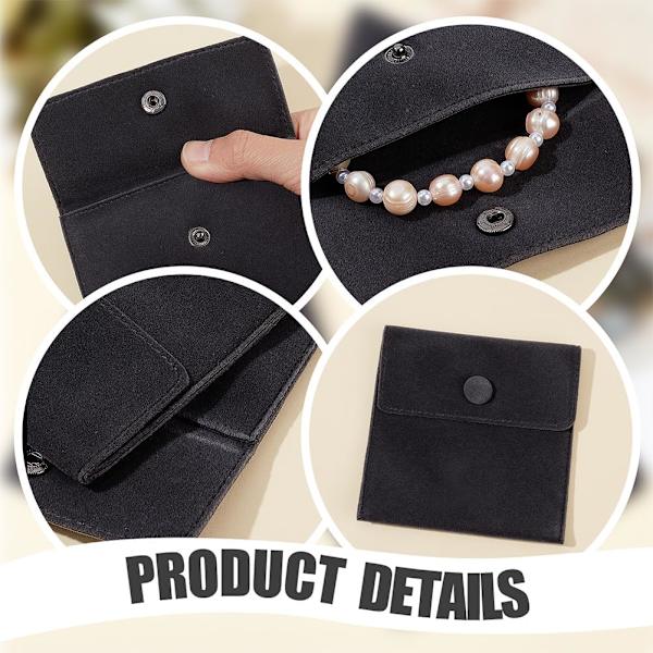 10 st svarta sammetspåsar för smycken med tryckknapp, mikrofiber sammet smyckesväska stora sammetspresentpåsar fyrkantiga smyckesförvaringsväska för ring halsband