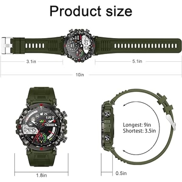 Militär Smartwatch för män, Robust Tactical Bluetooth Call Smart Watch för Android iOS-telefoner, Outdoor Touch Screen Digital Fitness Watch med Sport