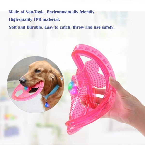 Träningsleksaker för frisbeehund med blinkande LED-lampor, lysa upp husdjursskivor för ultimat nattlek, rosa