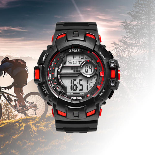 Multifunktion för män Sport elektronisk watch Lysande vattentät armbandsur (röd)
