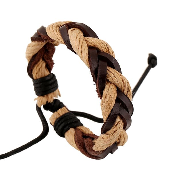 DIY Craft Retro Style Enkel Intertexture Mesh Hand Chain Läder Hampa armband för män