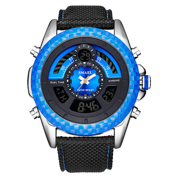 Fashionabla multifunktionsvattentäta nylon kvarts elektronisk watch (blå)
