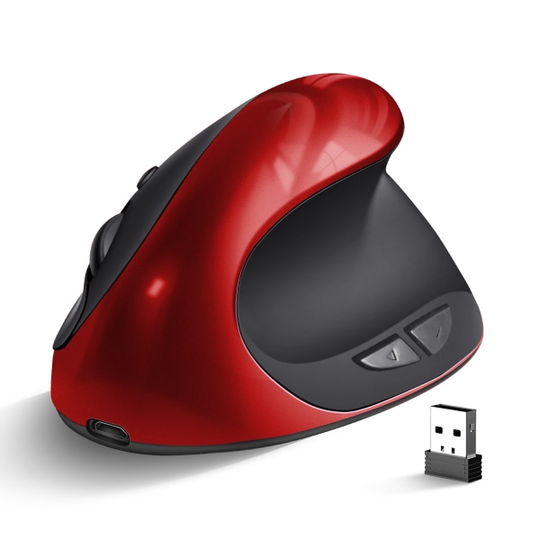 Ergonomisk mus, uppladdningsbar liten vertikal mus med 6 knappar Justerbar 800 1200 1600 DPI Lila trådlös mus för bärbar dator, stationär, PC, MacBook R