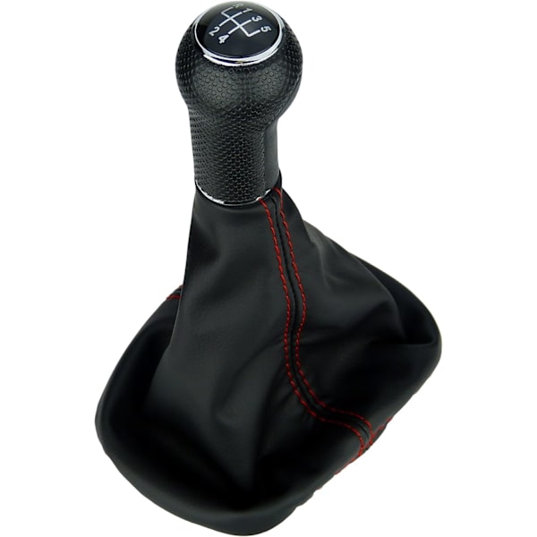 Växelspaksdamask i svart med röda sömmar GTI-look växelspaksknopp 5-växlad 12mm kompatibel med VW Golf 2 II 3 III Polo 6N 35i etc. Plug and play reservdel