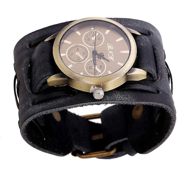 Retro bred läderrem watch - Vintage Quartz Armbandsur för män, vuxen, unisex