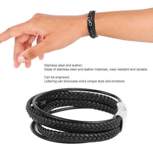 8 teckens armband läder rostfritt stål justerbart snyggt armband för män present