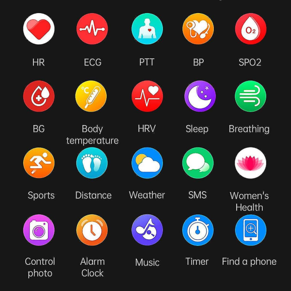 Full Touch Smartwatch Blodtryck, Blodsyre, Kroppstemperatur, Pulsdetektering Bluetooth Vattentät Watch, vuxen, Gul