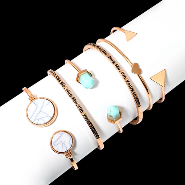 6st Kvinnor Enkel Legering Turkos Smycken Tillbehör Geometri Slim Armring Set