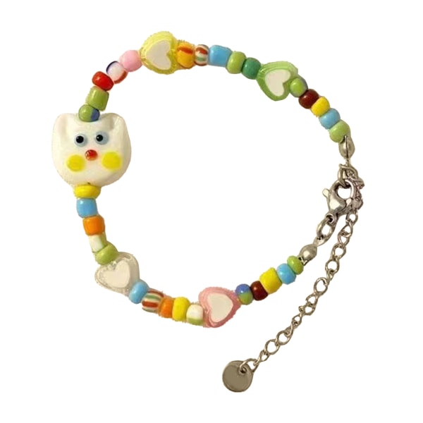Pärlarmband Lycka till Färgglad Tiny Justerbar Pärlstav Stretch Armband för Par Barm Vän Vit