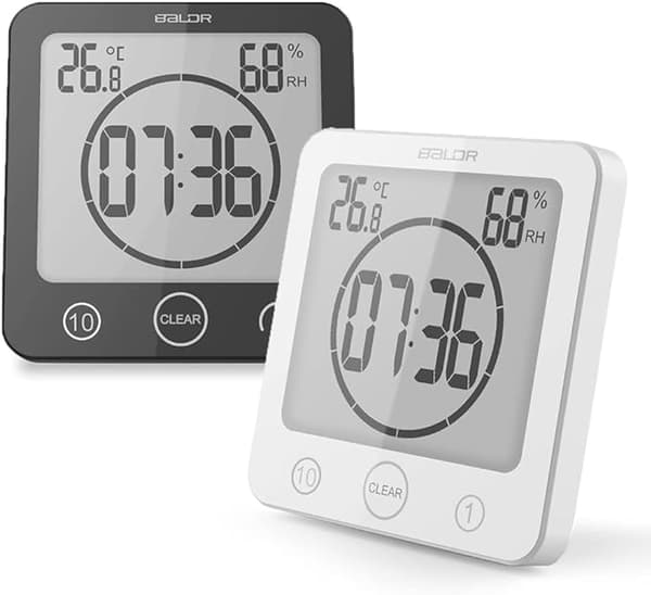 Badrumsklocka, vattentät pekkontroll duschklocka, LCD digitalt larm, termometer hygrometer, nedräkningstimer, batteridriven, för sminkkök