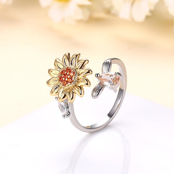 Sunflower Fidget Ring för kvinnor Justerbar Open Band Ring, barn, hane