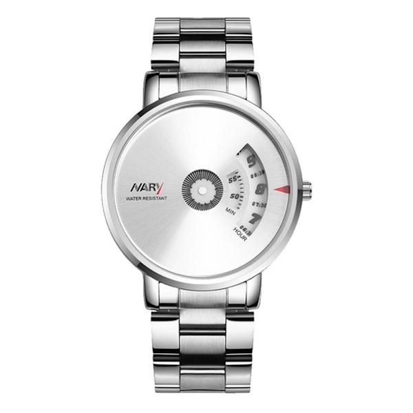 Fashionabla män Fortune Compass Sport Vattentät Quartz Watch(White Dial Steel Band)