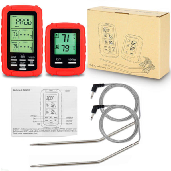 Trådlös mattermometer, dubbelsond, röd