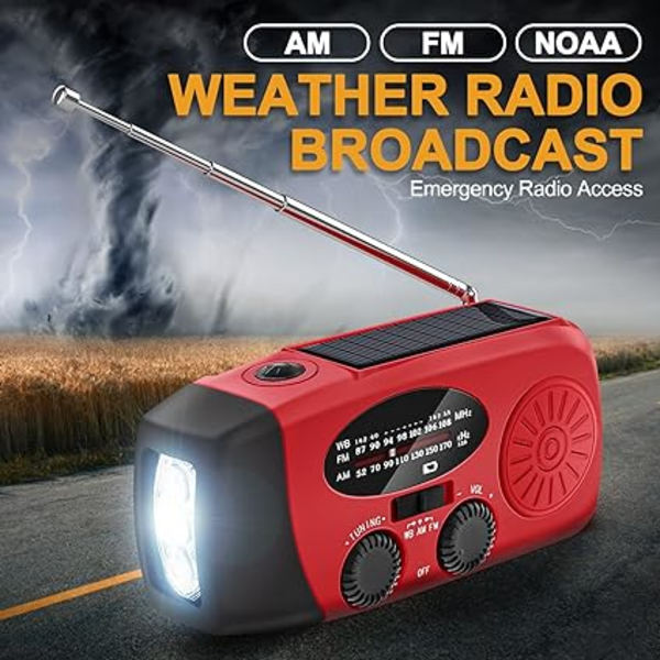 Bärbar Solar Radio Nödradio Väder 2000mAh Handvev Radio med AM FM NOAA Dynamo Radio IPX3 Telefon Laddning med LED Ficklampa SOS Alarm U