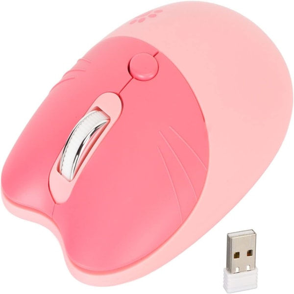 2,4G trådlös mus Tyst USB mottagare, nivå 3 DPI-mus, trevlig bärbar mus med USB mottagare för bärbara datorer (rosa)