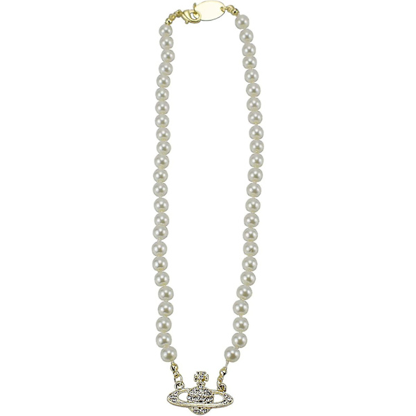 Strass Faux Planet Saturn Pärlhalsband För Kvinnor Smycken, Fake Pearl Kragehänge Ett Halsband Män Med Berlock För Flickor Y2k Smycken Dambröllop