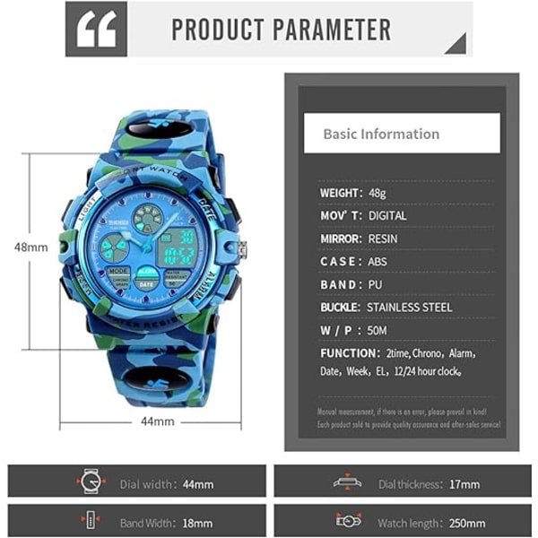 Digital Watch för barn , Pojkar Flickor Vattentät Sport utomhusklockor Barn Casual Elektroniska Analog Quartz Armbandsur med larmstoppur
