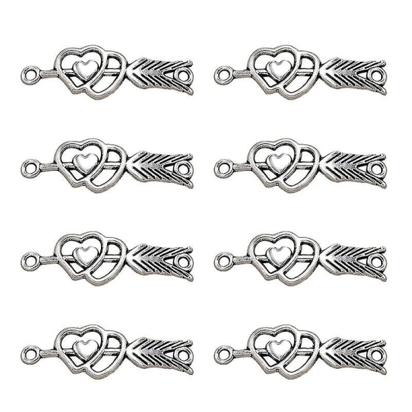 20st Legering Dual Hearts Love Arrow Hängen Berlocker Göra själv smycken Tillbehör för halsband Armband (antik silver), barn, hane