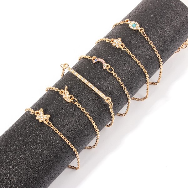 6st Kvinnor Rhinestones Smycken Tillbehör Multi Layers Slim Armband Set
