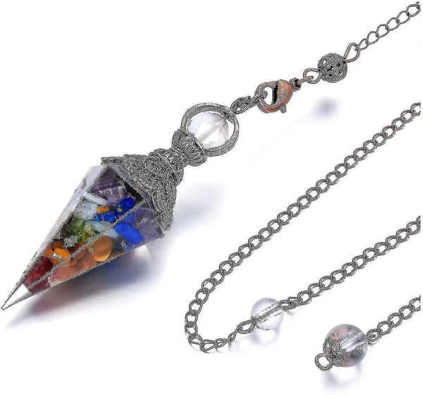7 Chakra Dowsing Pendel Crystal Healing Hexagonal Ädelsten Kristaller Point Pendel för spådom Scrying Dowser, vuxen, hona