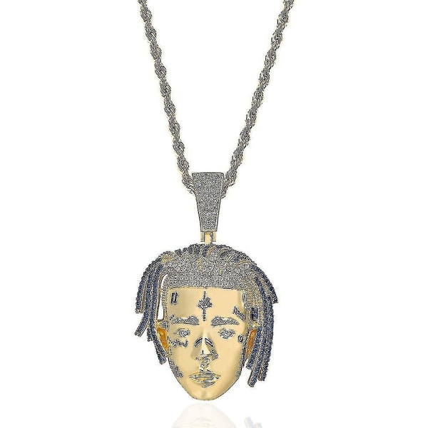 Hiphop Rap Rapper Xxxtentacion Halsband Hänge med repkedja Bling Cubic Zircon Cool Rock Biker Smycken för män Giftgold 1y,barn,hane