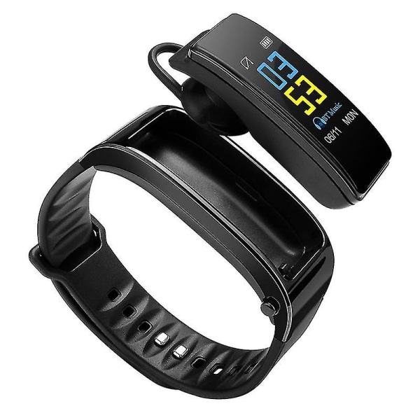 2 i 1 Smart Armband Bluetooth Headset Vattentät Watch Trådlös hörlur Y1, vuxen, svart