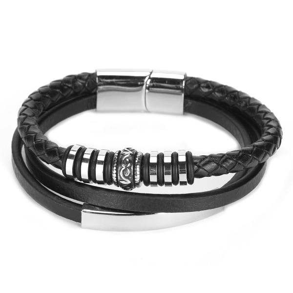 Herr PU-läder svart rostfritt stål handledsband manschett armband armband magnetlås