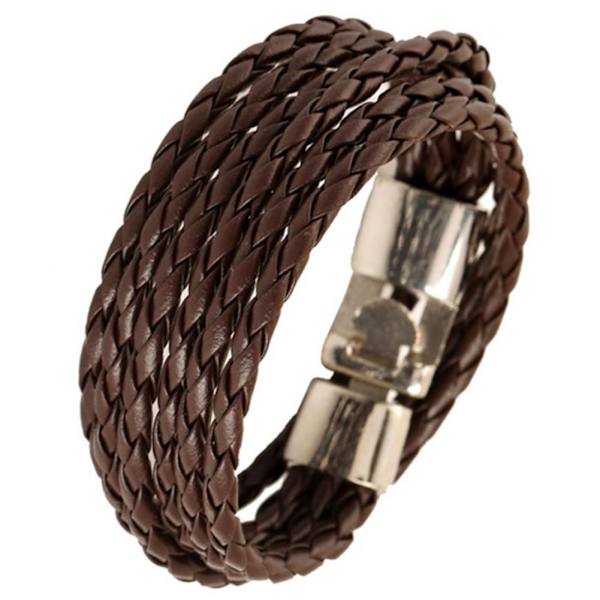 Unisex flerlagers vävt stickat PU-armband Fashionabelt enkelt justerbart handgjort armband