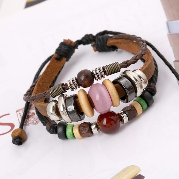 Fashionabla unisex PU-armband Multi Layer Design Justerbar längd armring Delikat smycken