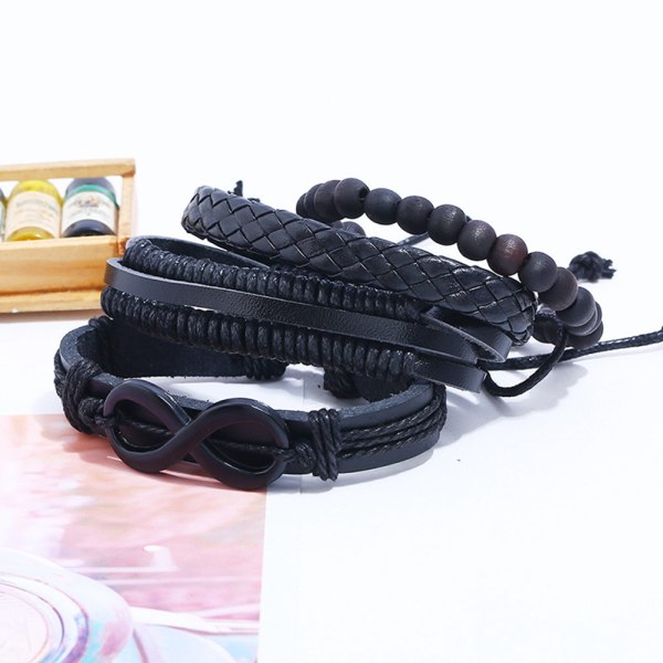 Vintage stil enkel vävd flerlagers justerbart armband unisex kohud armband set