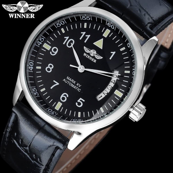 Automatisk självuppdragande watch Date Black Leather Watch,vuxen,hane