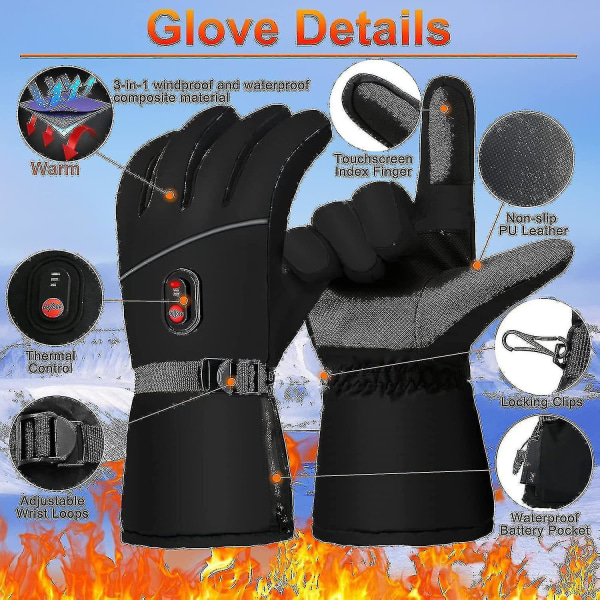 Uppvärmda handskar Uppladdningsbart elektriskt batteri Värmehandskar Pekskärmsuppvärmda handskar, vuxen, unisex