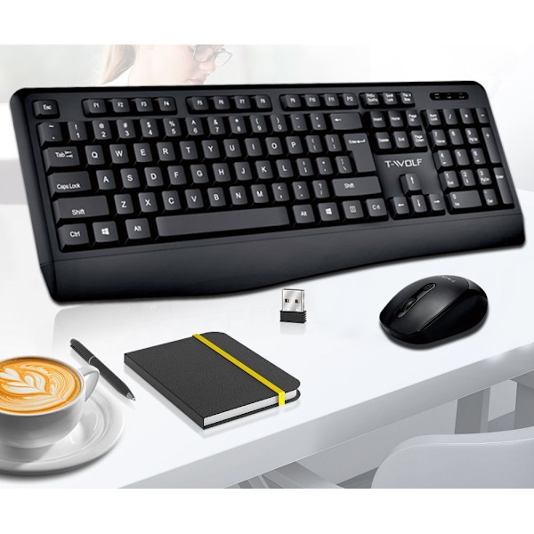 Thunderwolf TF100 trådlöst tangentbord och set, Office Business Notebook Home, USB tangentbord och mus