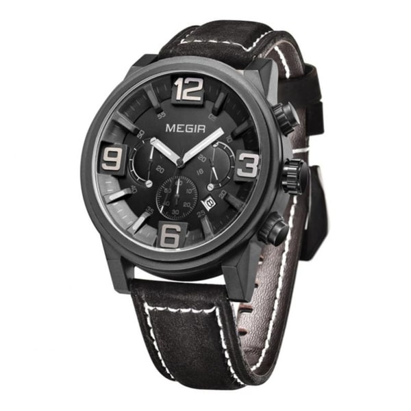 Moderiktig watch i legering för män med rund urtavla Analog Display Quartz Armbandsur (svart)