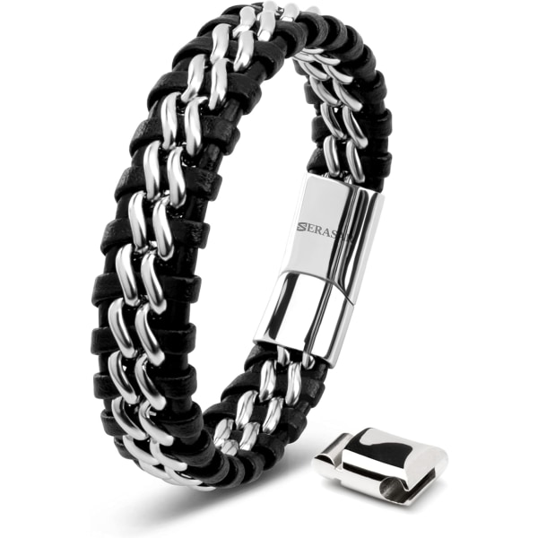 Läderarmband för män – svart/silver/guld, med magnetlås i rostfritt stål, justerbart armband för män och tonårspojkar, tillbehör för mäns smycken,