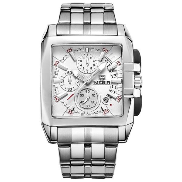Män Man Analog Watch Fyrkantig Legering Case Quartz Armbandsur Vit Urtavla