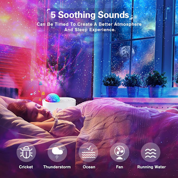 Stjärnprojektor med LED-nebulosamoln. Stjärnljusprojektor med Bluetooth-högtalare för sovrum/spelrum/hemmabio/nattljusstämning, fjärrkontroll