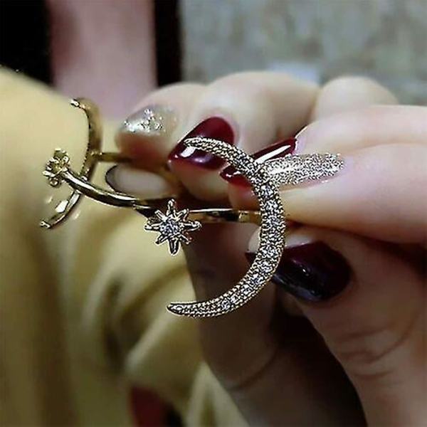Justerbara Cubic Zirconia Crescent Moon Star Ringar För tjejer Half Moon Star Ring, barn, gyllene