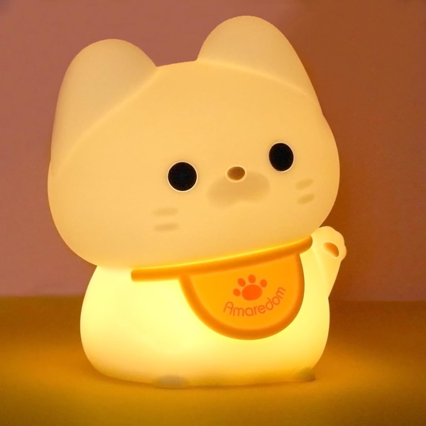 Waving Kitten Night Light, Cute Cat Lamp, Silicone Dimmable Nursery Night Light, Rechargeable LED Bedside Lamp with 20 Minute Timer and Tap Control Ba