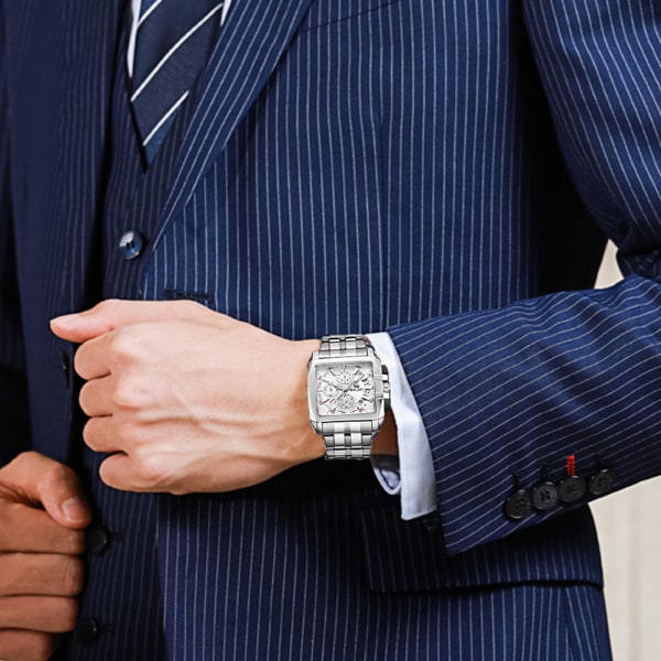 Män Man Analog Watch Fyrkantig Legering Case Quartz Armbandsur Vit Urtavla