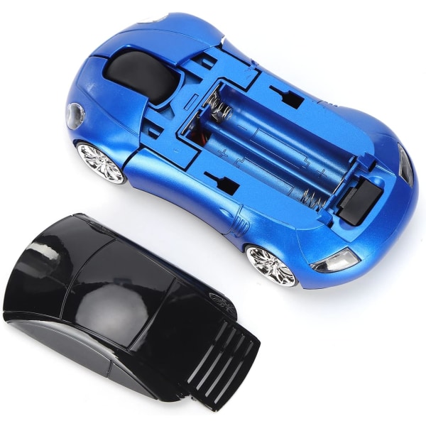 2,4G trådlös mus, söt bilmus med USB mottagare, 1600DPI optiska möss för PC-dator bärbar surfplatta, med LED-ljus (blått)